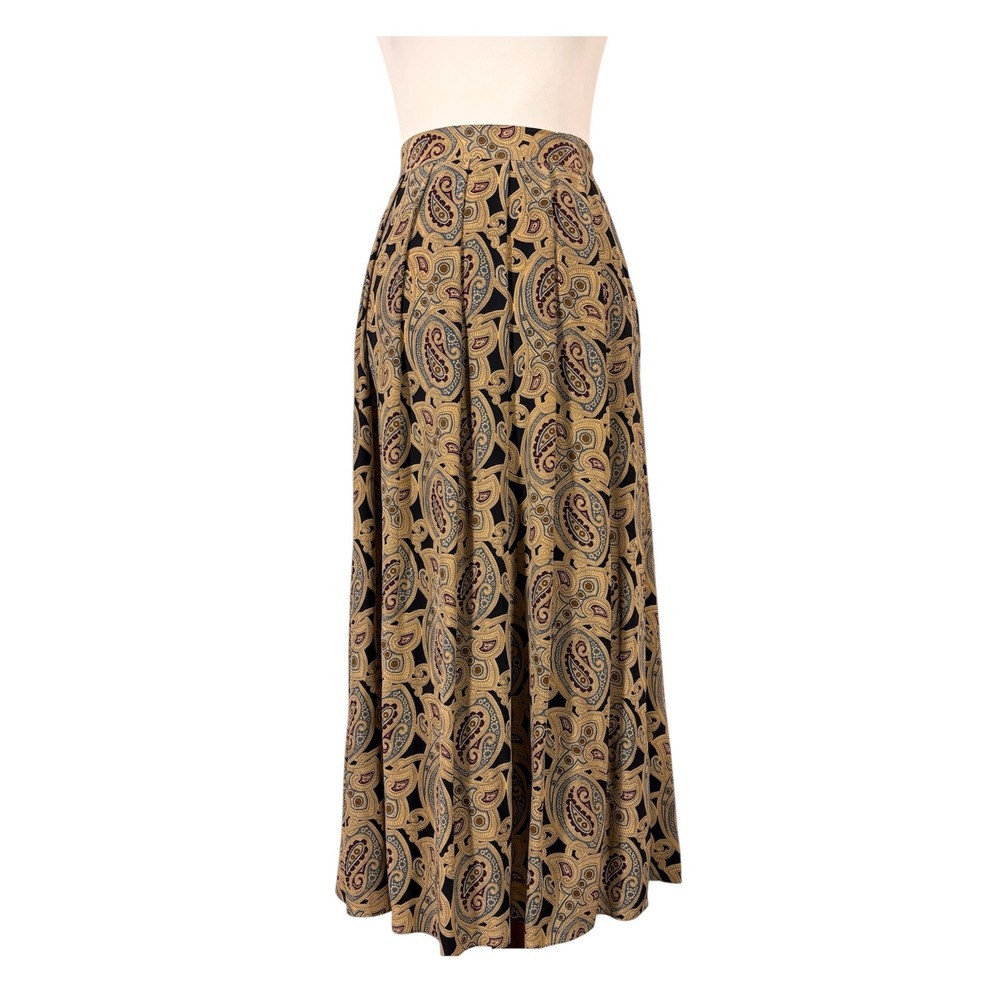 Vintage Brooks Brothers 100% Silk Skirt 10 Paisley Maxi Pleated Dark Academia